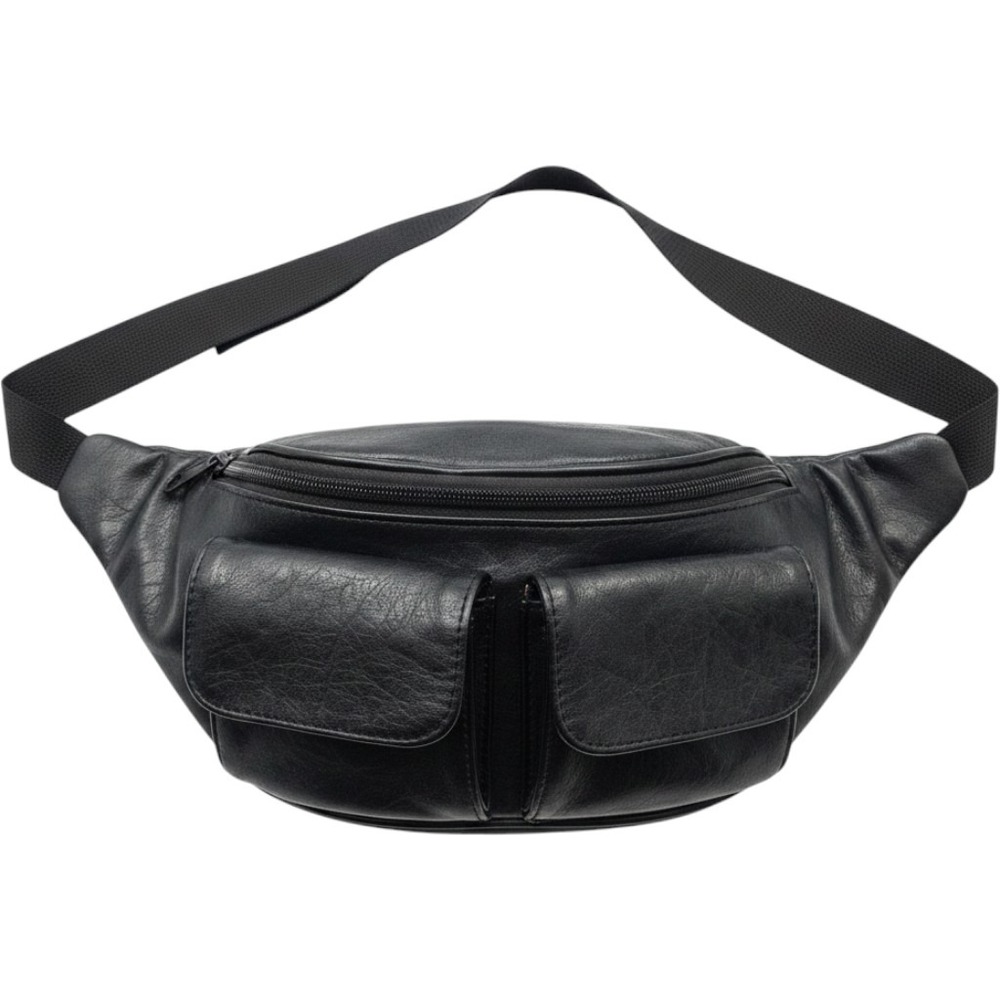 Black Faux Leather‎ Multi-Pocket Waist Pack Adjustable Belt Bag Travel Pouch O7